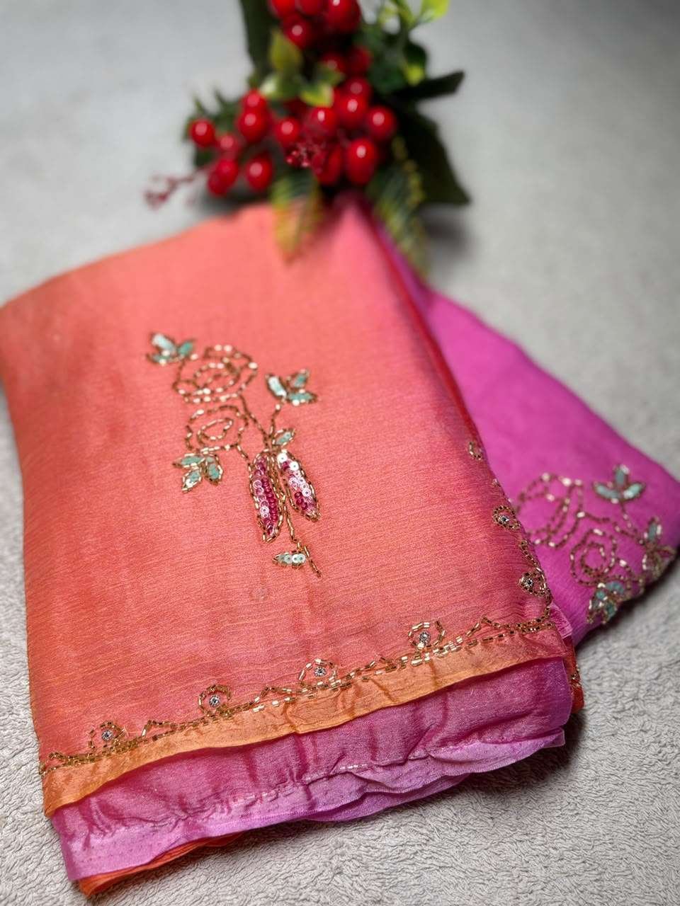 Rainbow Bloom Chiffon Saree